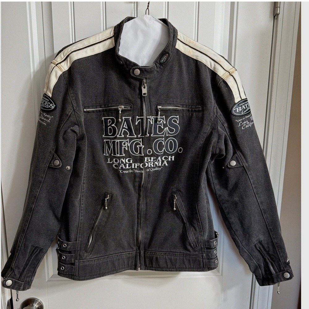 Bates Leathers‎ Motorcycle Jacket Mens Medium Black Cotton Canvas Armor Padding